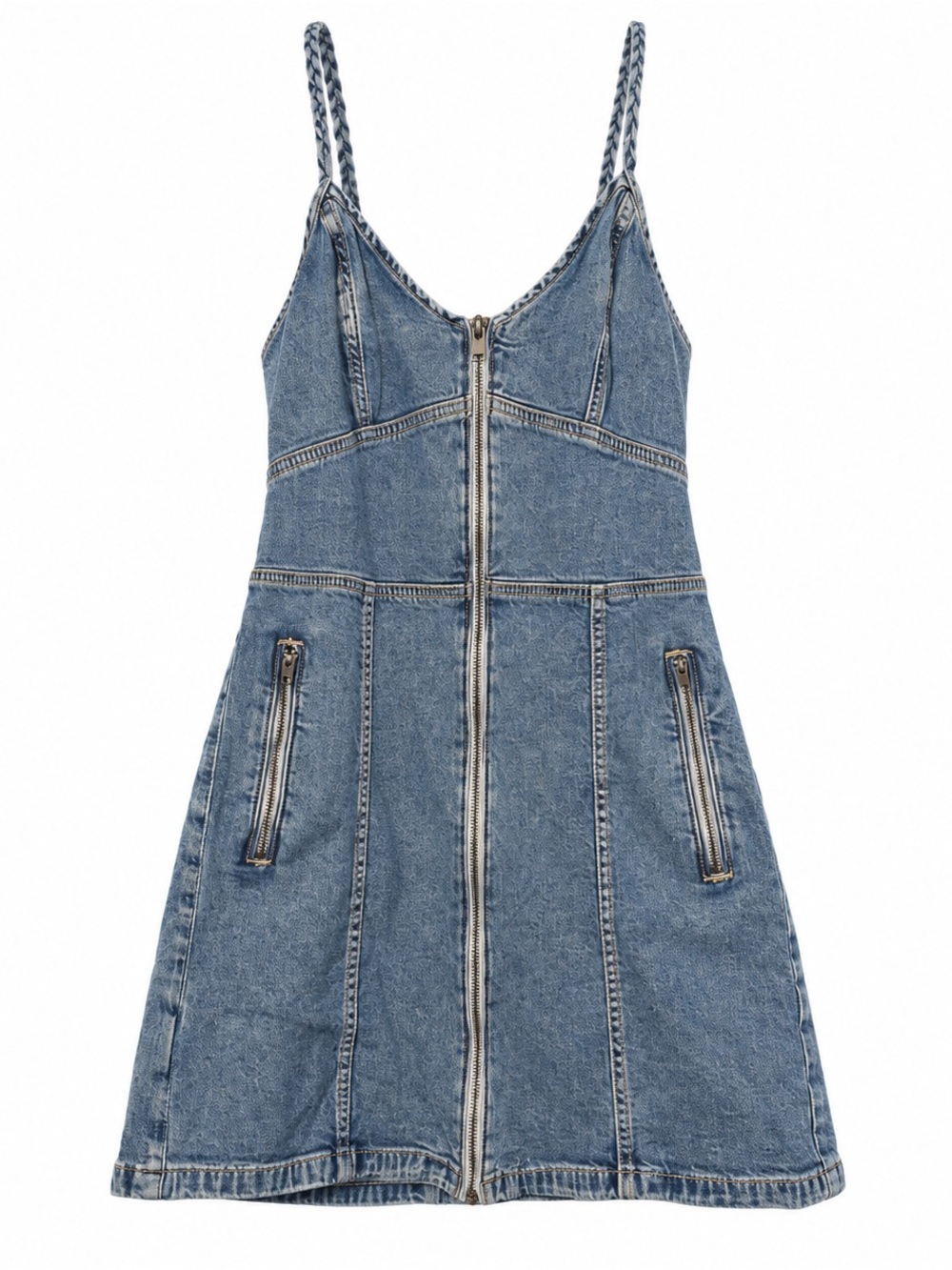 American Eagle Outfitters Blue Denim Mini Dress with Front Zipper